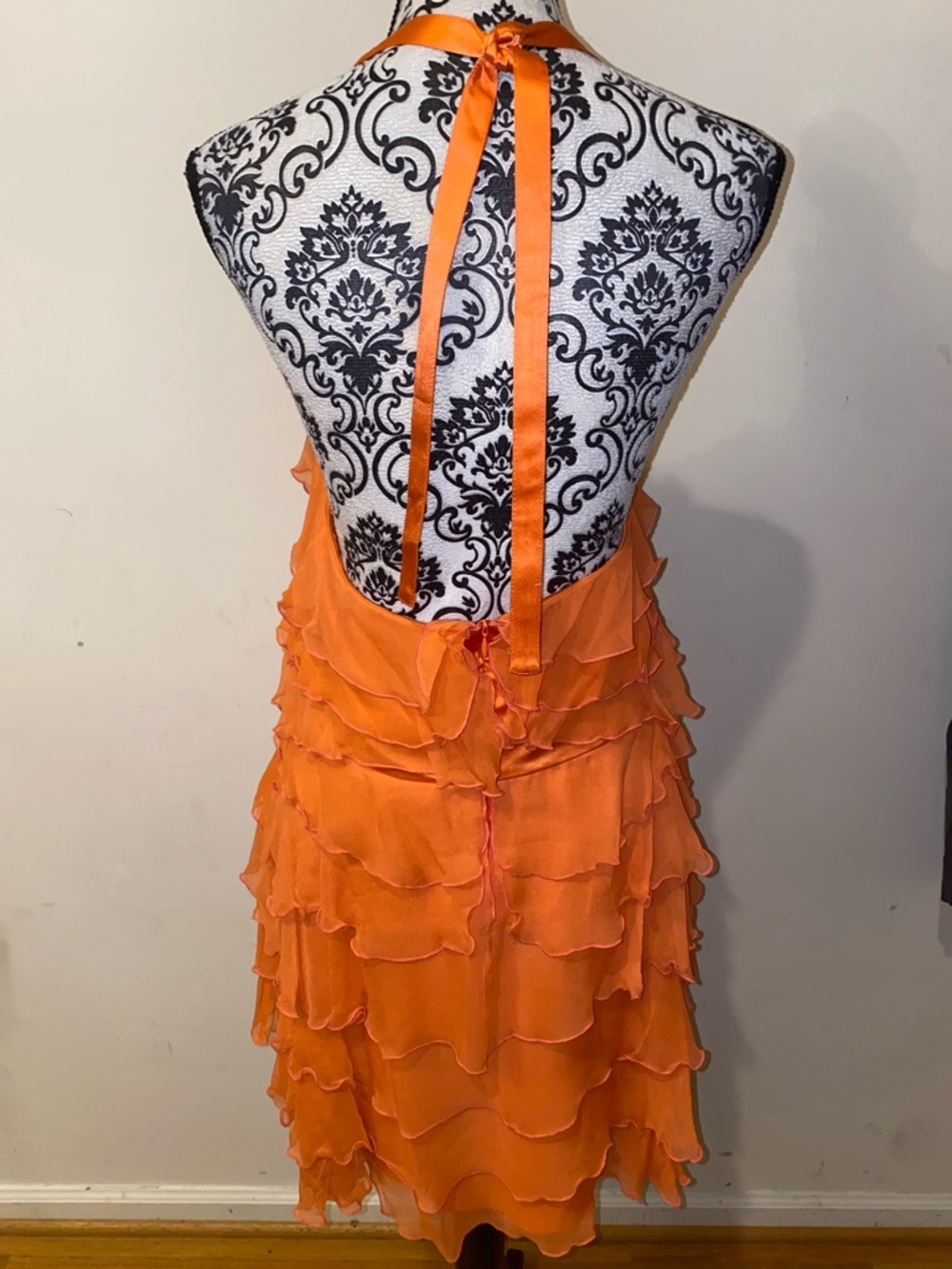 Alice + Olivia Coral Silk Chiffon Tiered Ruffle Halter Mini Dress Size Large - Picture 8 of 15